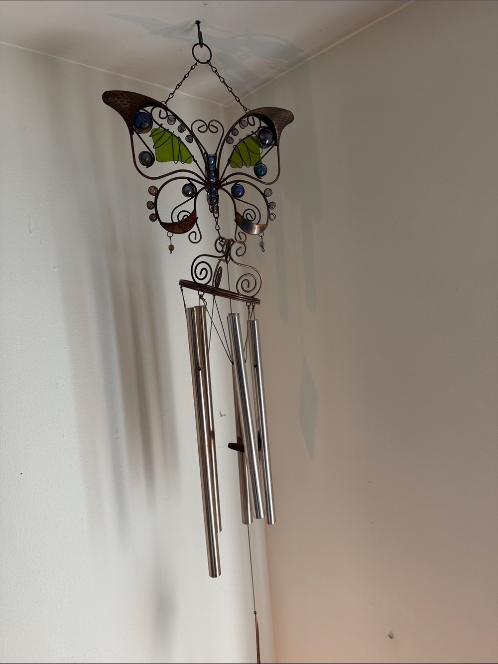 Butterfly Wind Chime in Green and Bronze